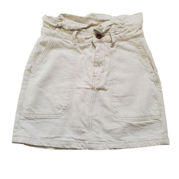 Free People Skirt Women 0 White Denim Mini Stitch Paper Bag Pockets FLAW Read - Picture 6 of 6